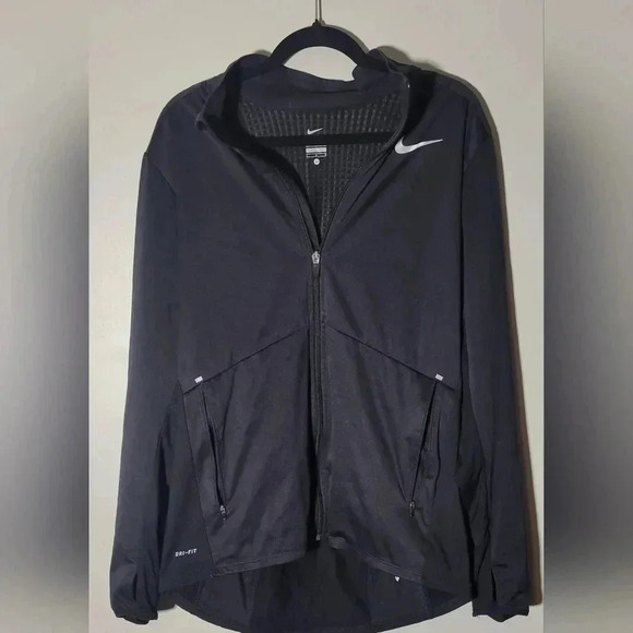 Nike Dri-Fit Full Zip Black Lined Windbreaker with Hand Covering  Women’s Size L - Picture 2 of 11